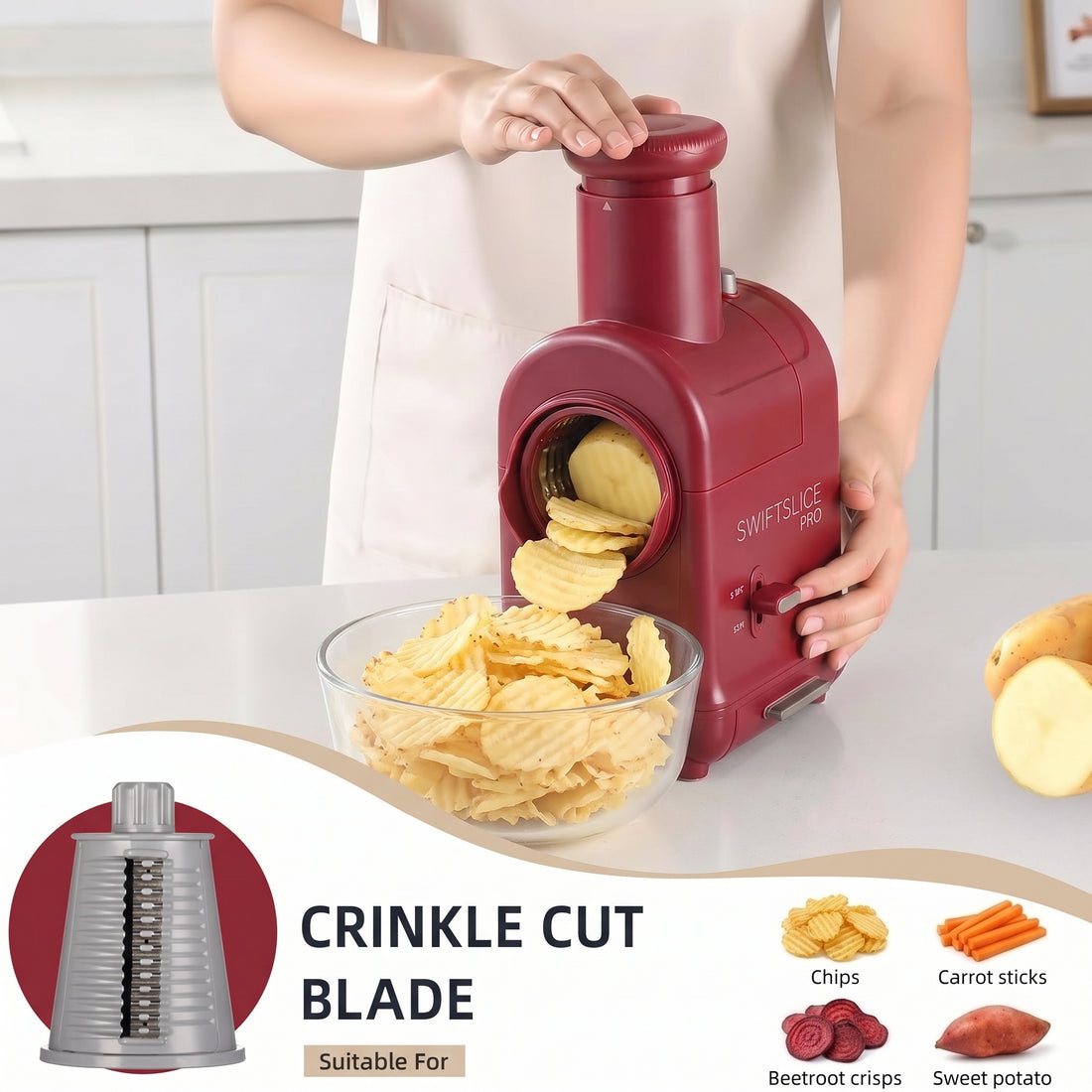 Crinkle cutter blade in use